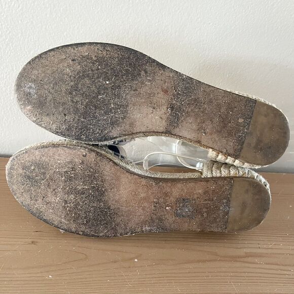 Gucci Espadrilles Flats Size 37 Canvas Striped Tan Blue Ankle Strap Shoes Dorsay - Picture 8 of 16